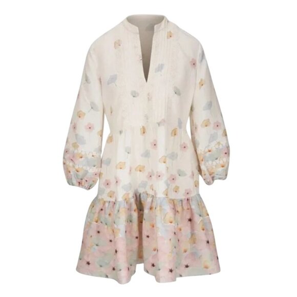 Sachin & Babi Moyer Dress Tuxedo Pleat Bodice Floral Print 3/4 Sleeve Linen L - Picture 4 of 8